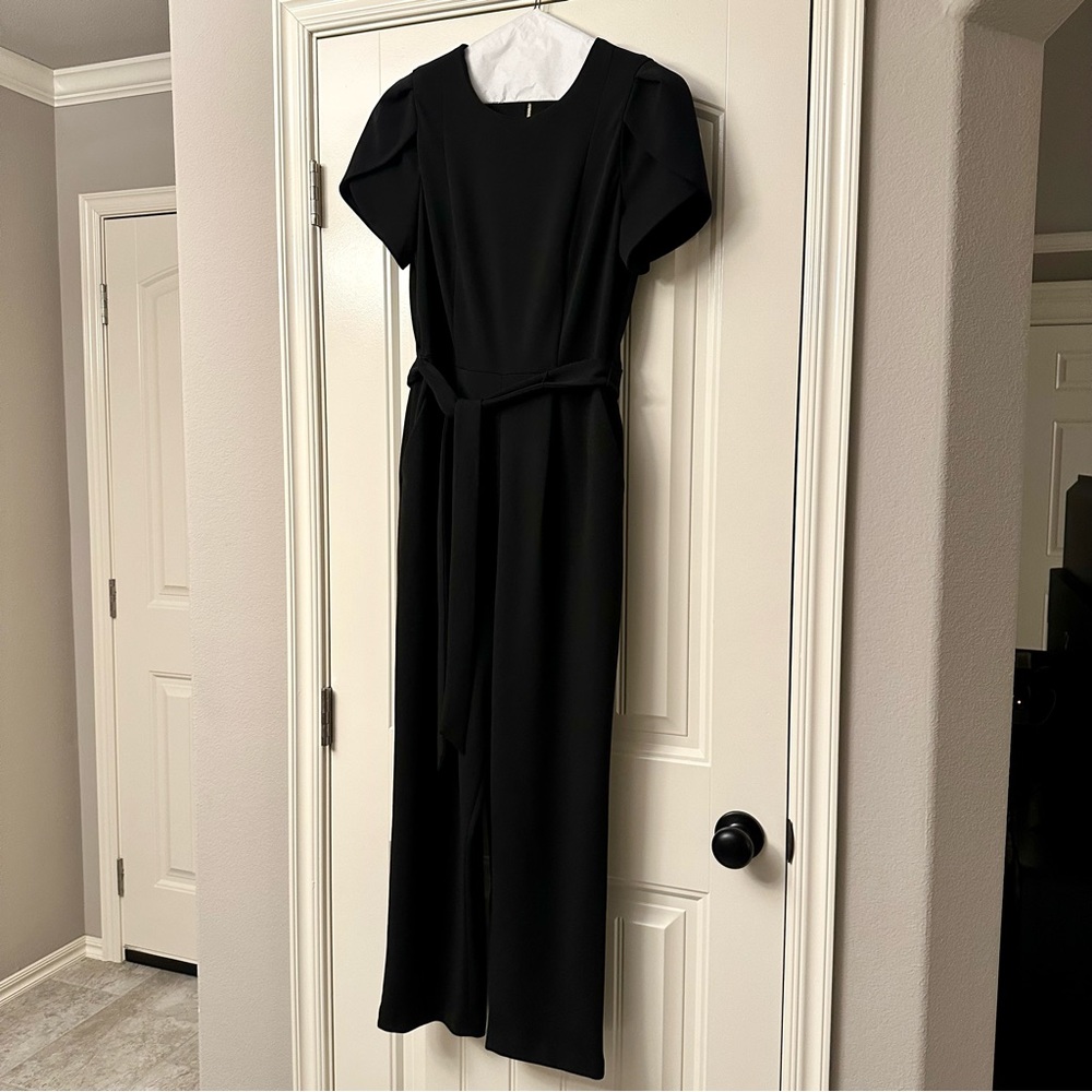 Calvin Klein Tie-Waist Tulip-Sleeve Jumpsuit